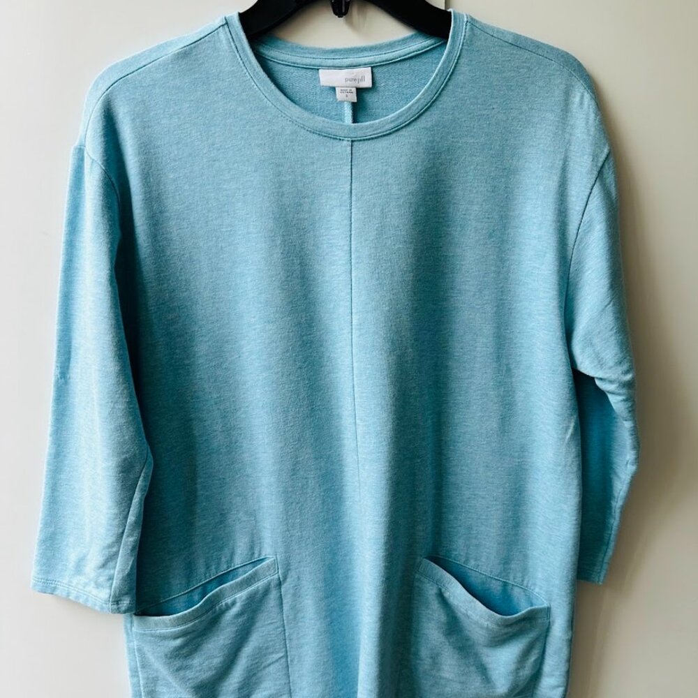 PureJill J.jill Women Seamed Tunic Top W/ Two Pockets Light Blue Sz S  AndrieaJo